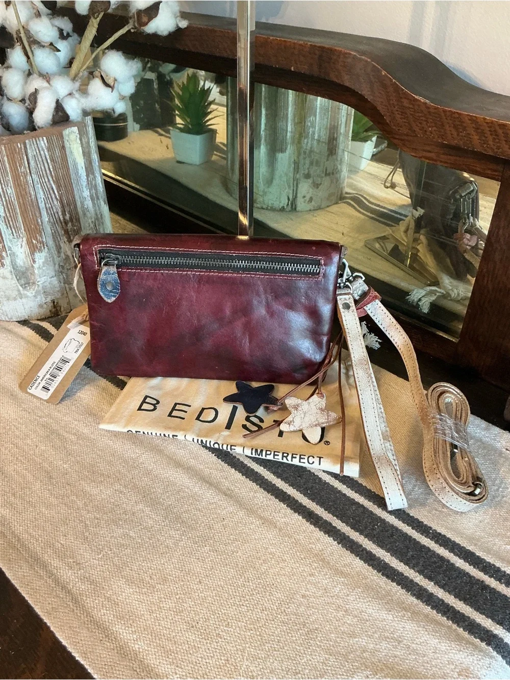 NWT Bed Stu Cadence Wallet Wristlet Crossbody Bag Red Americana Rustic MSRP $198